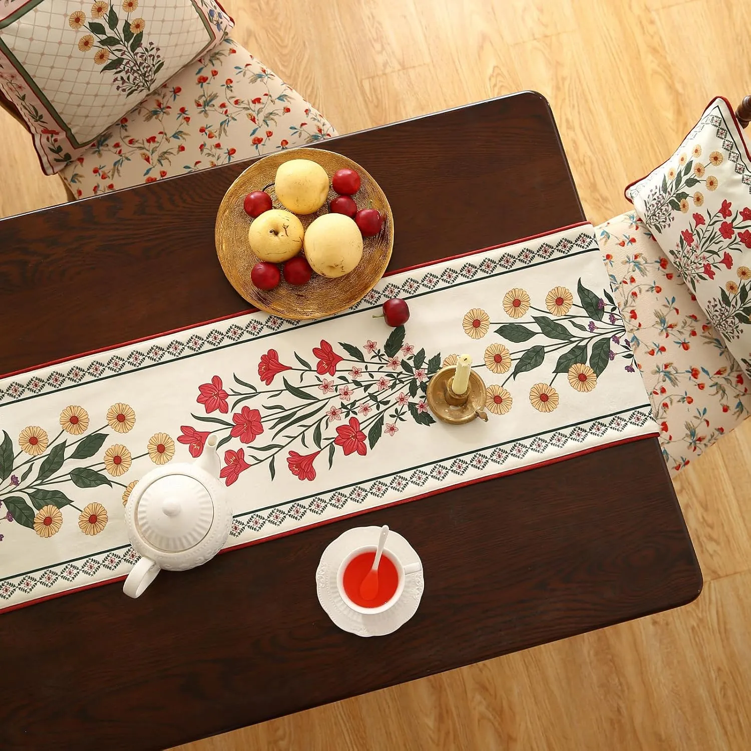 Designer Luxury Velvet Table Runner 87 Inches, Farmhouse Floral Pattern Rustic Decor Table Runners for Dining Tables,Decoration for Thanksgiving,Parties,Christmas,Banquet,New Year,12"x87"