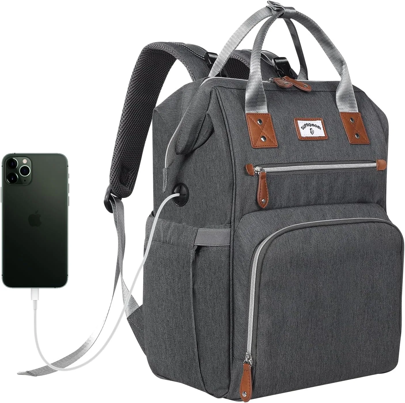 Diaper Bag Backpack:Baby Bag Large Tote Diaper bag for Boys and Girls, Men's Diaper Backpack, Women's Shoulder Mommy Bag, 2 Kids Nappy bag for mom and dad Gray