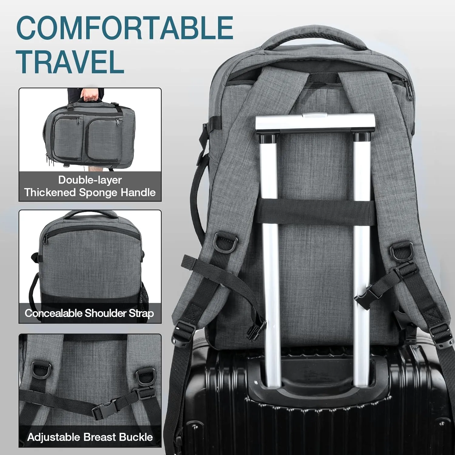 Dinictis 40L Travel Backpack Carry on Flight Approved, Backpack Suitcase for Travel, Personal Item Travel Bag fits 17 inch Laptop- Dark Grey