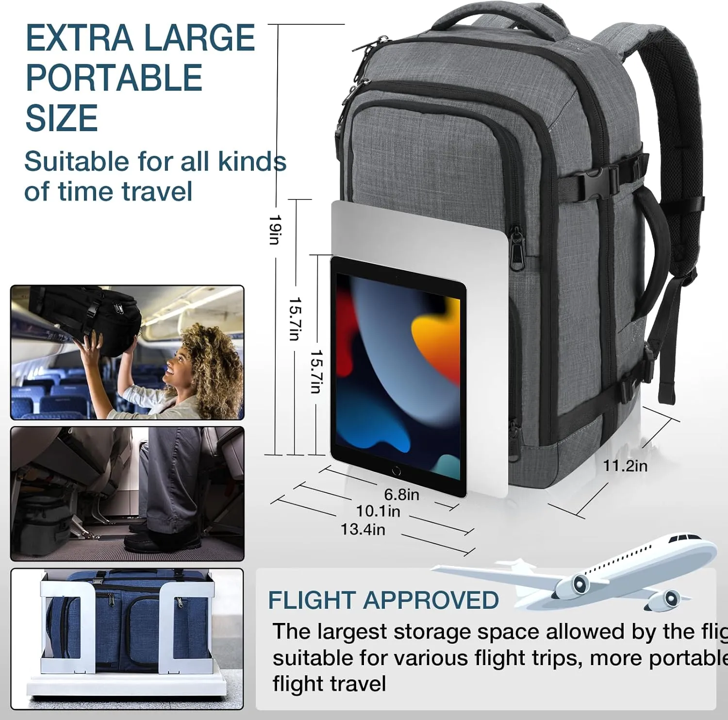 Dinictis 40L Travel Backpack Carry on Flight Approved, Backpack Suitcase for Travel, Personal Item Travel Bag fits 17 inch Laptop- Dark Grey