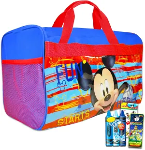 Disney Mickey Mouse Duffle Bag Set for Boys, Kids ~ 4 Pc Bundle With Mickey Carry On Travel Bag, Stickers, Door Hanger, and More | Mickey Mouse Sleepover Travel Activity Set