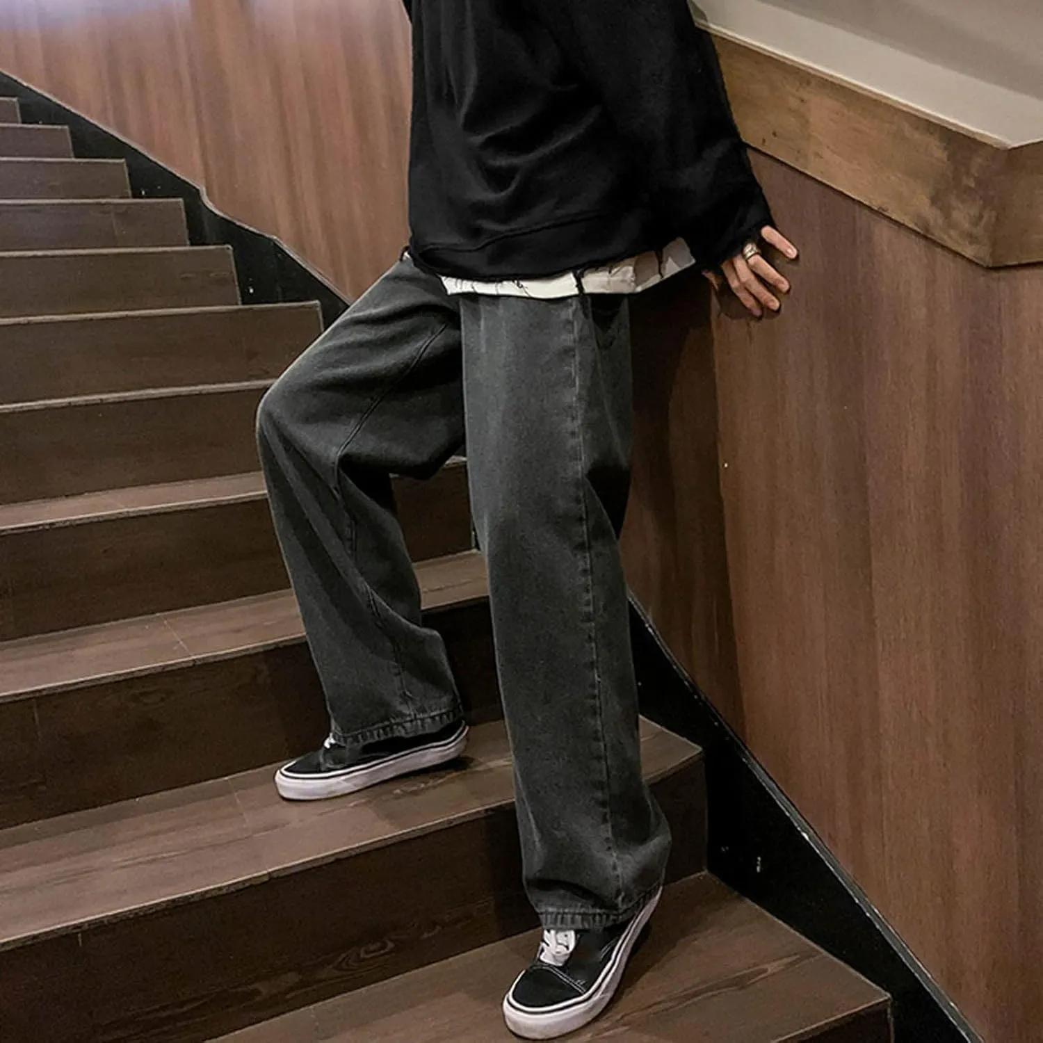 DIYAGO Baggy Jeans Mens Straight Wide Leg Casual Teen Vintage Streetwear Hip Hop Trendy Denim Pant Designer Long Trouser