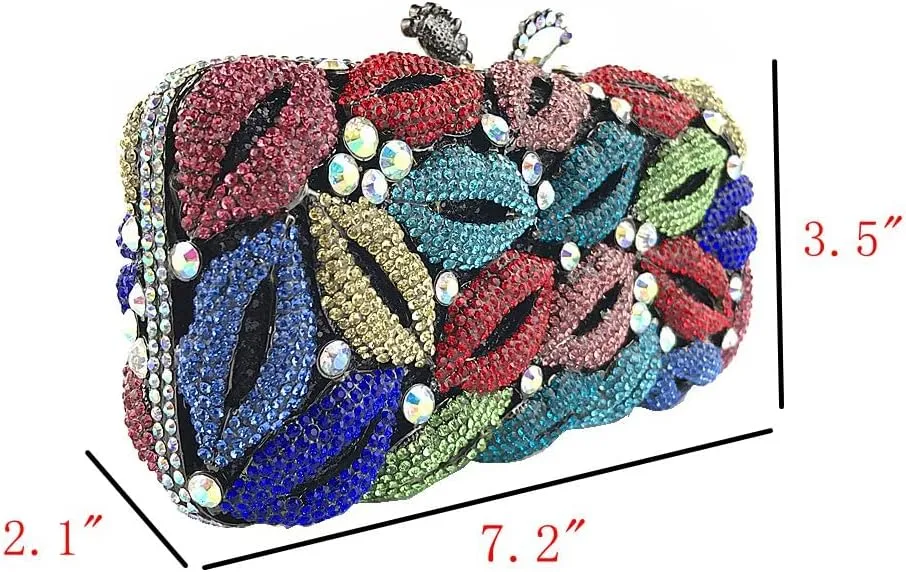 DJBM Women Lips Shaped Rhinestone Clutch Metal Crystal Evening Bags for Women Clutch Purse for Evening Party Cocktail