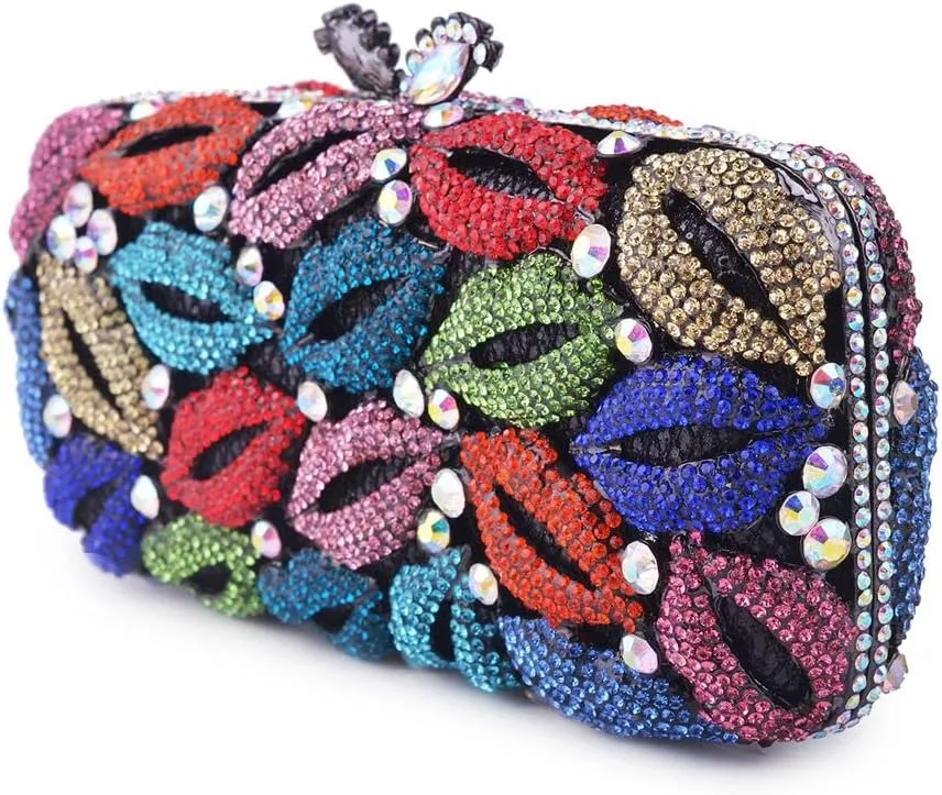 DJBM Women Lips Shaped Rhinestone Clutch Metal Crystal Evening Bags for Women Clutch Purse for Evening Party Cocktail