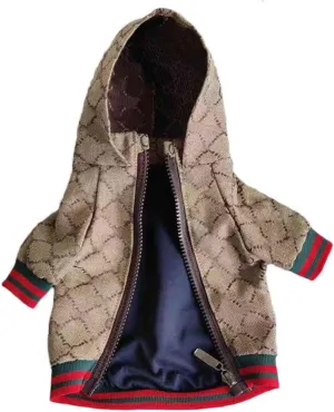 Dog Hoodie Luxury Winter Small Dog Jacket Clothes Classic Designer Warm Pet Coats Zipper Design Easy On/Off French Bulldog Teddy Pug Puppy Clothes(XXL)