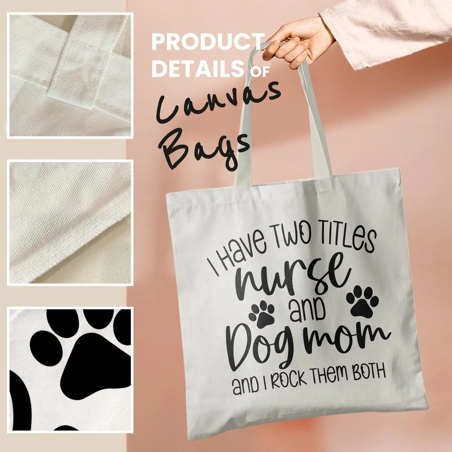 Dog Mom Canvas Tote Bags - Reusable Grocery Bags for Shopping, Funny Dog Lover Gifts for Women