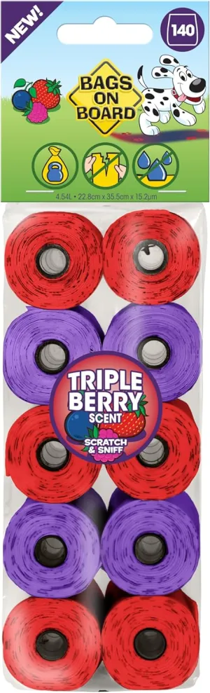Dog Poo Bags | Strong, Leak Proof Dog Waste Bags | Triple Berry Scent | 140 Bags