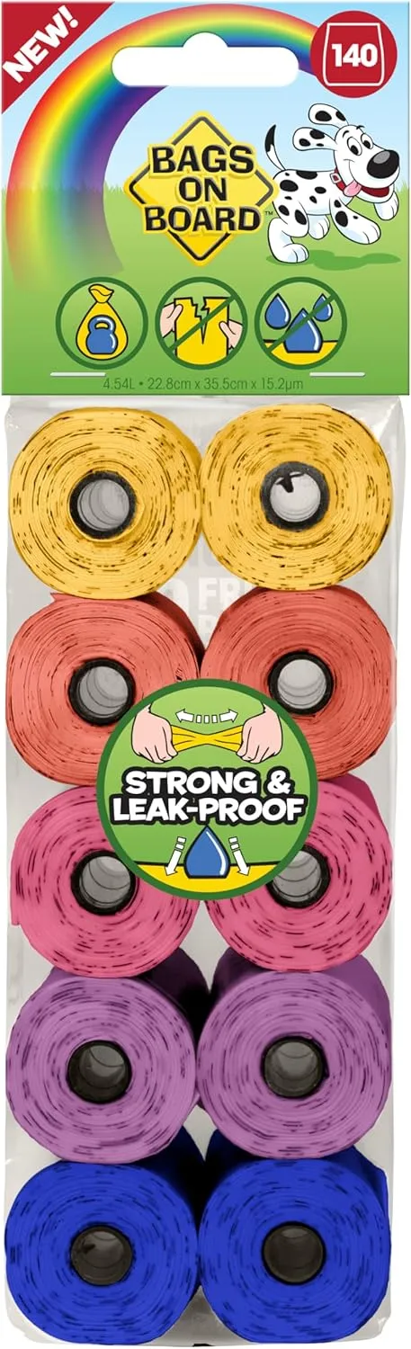 Dog Poop Bags | Strong, Leak Proof Dog Waste Bags | 9 x14 Inches, 140 Assorted Color Bags, Rainbow, (Model: 3203940044)