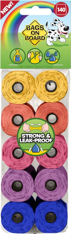 Dog Poop Bags | Strong, Leak Proof Dog Waste Bags | 9 x14 Inches, 140 Assorted Color Bags, Rainbow, (Model: 3203940044)