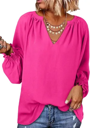 Dokotoo Womens Blouses Fashion Long Sleeve Shirts V Neck Business Casual Tops Spring Summer Outfits 2025