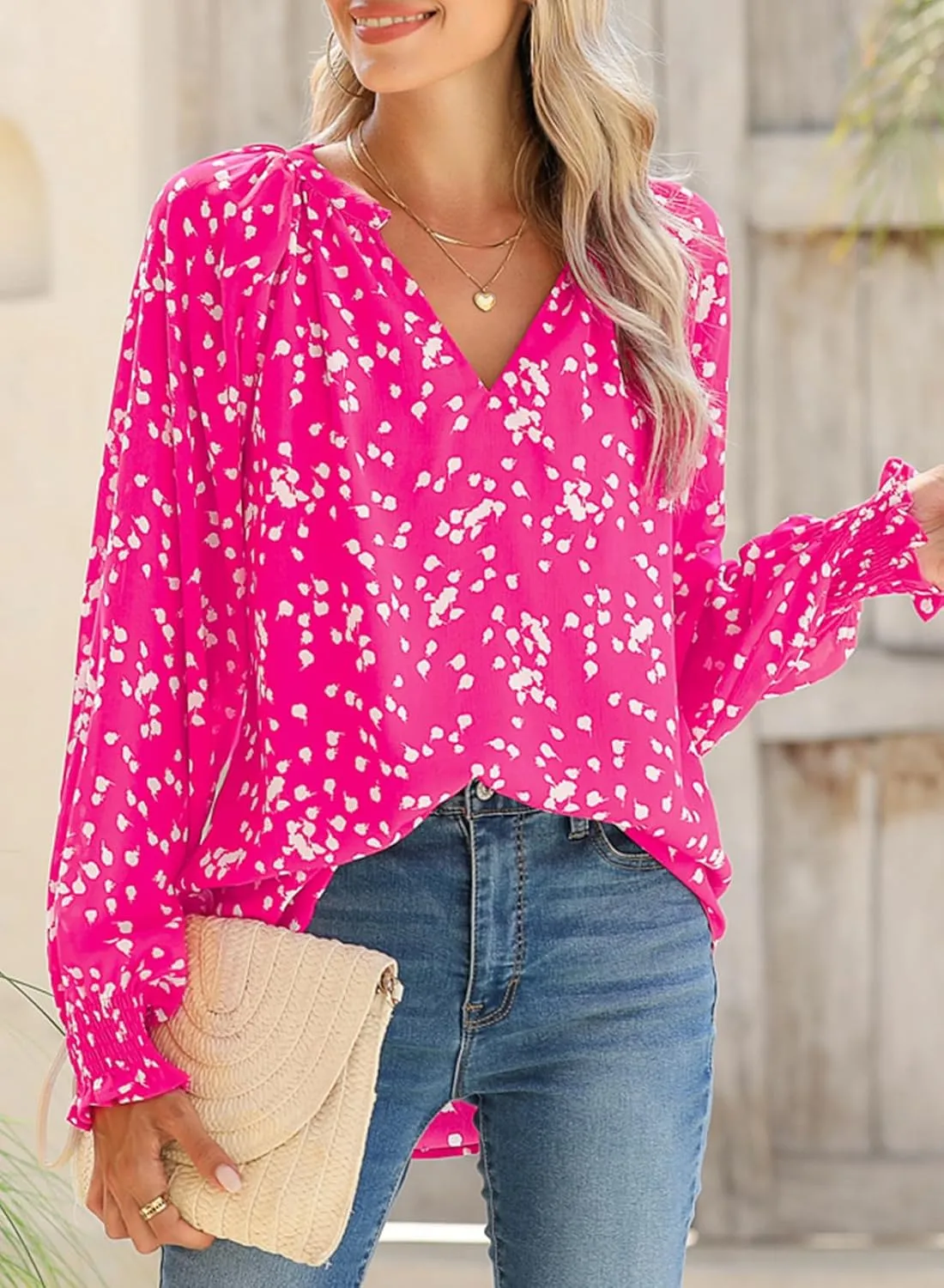 Dokotoo Womens Blouses Fashion Long Sleeve Shirts V Neck Business Casual Tops Spring Summer Outfits 2025