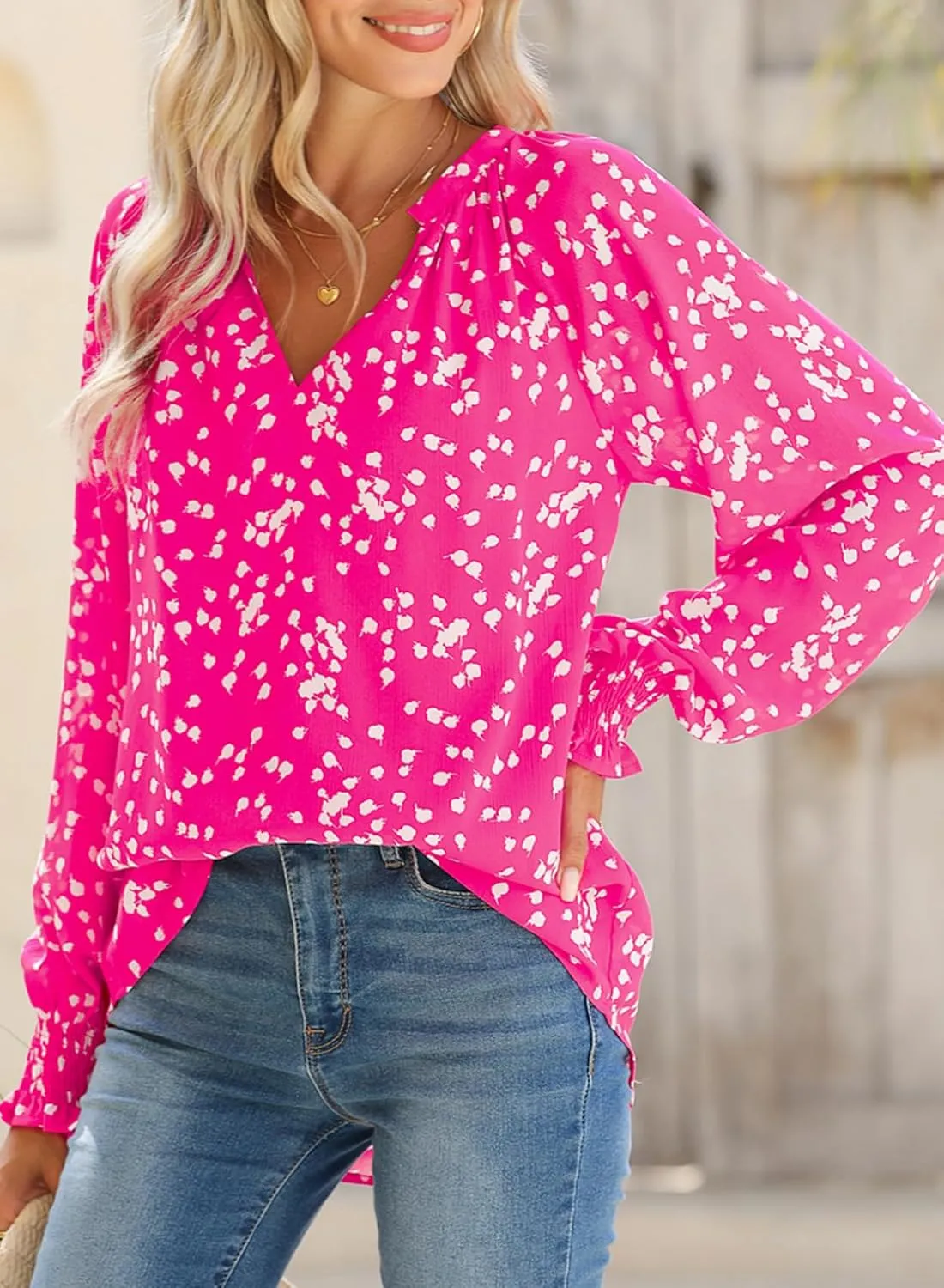 Dokotoo Womens Blouses Fashion Long Sleeve Shirts V Neck Business Casual Tops Spring Summer Outfits 2025