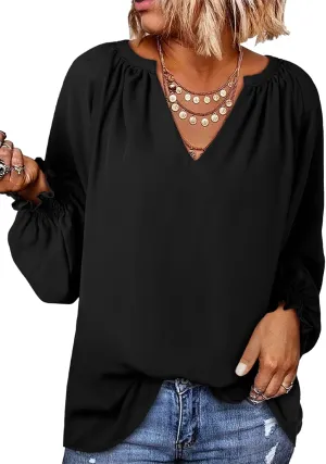 Dokotoo Womens Blouses Fashion Long Sleeve Shirts V Neck Business Casual Tops Spring Summer Outfits 2025