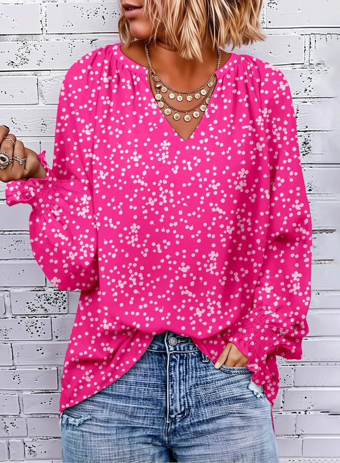 Dokotoo Womens Blouses Fashion Long Sleeve Shirts V Neck Business Casual Tops Spring Summer Outfits 2025