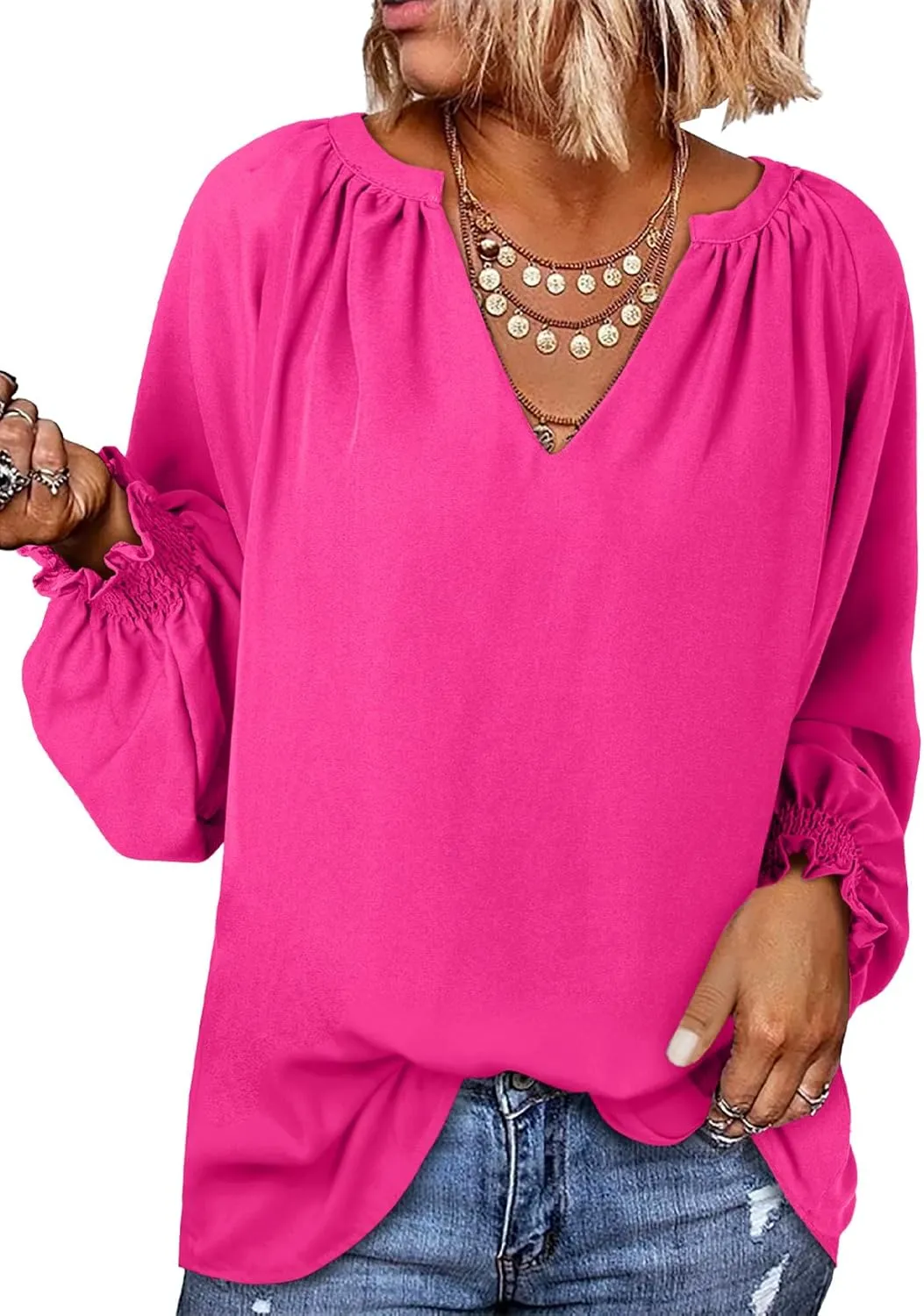 Dokotoo Womens Blouses Fashion Long Sleeve Shirts V Neck Business Casual Tops Spring Summer Outfits 2025