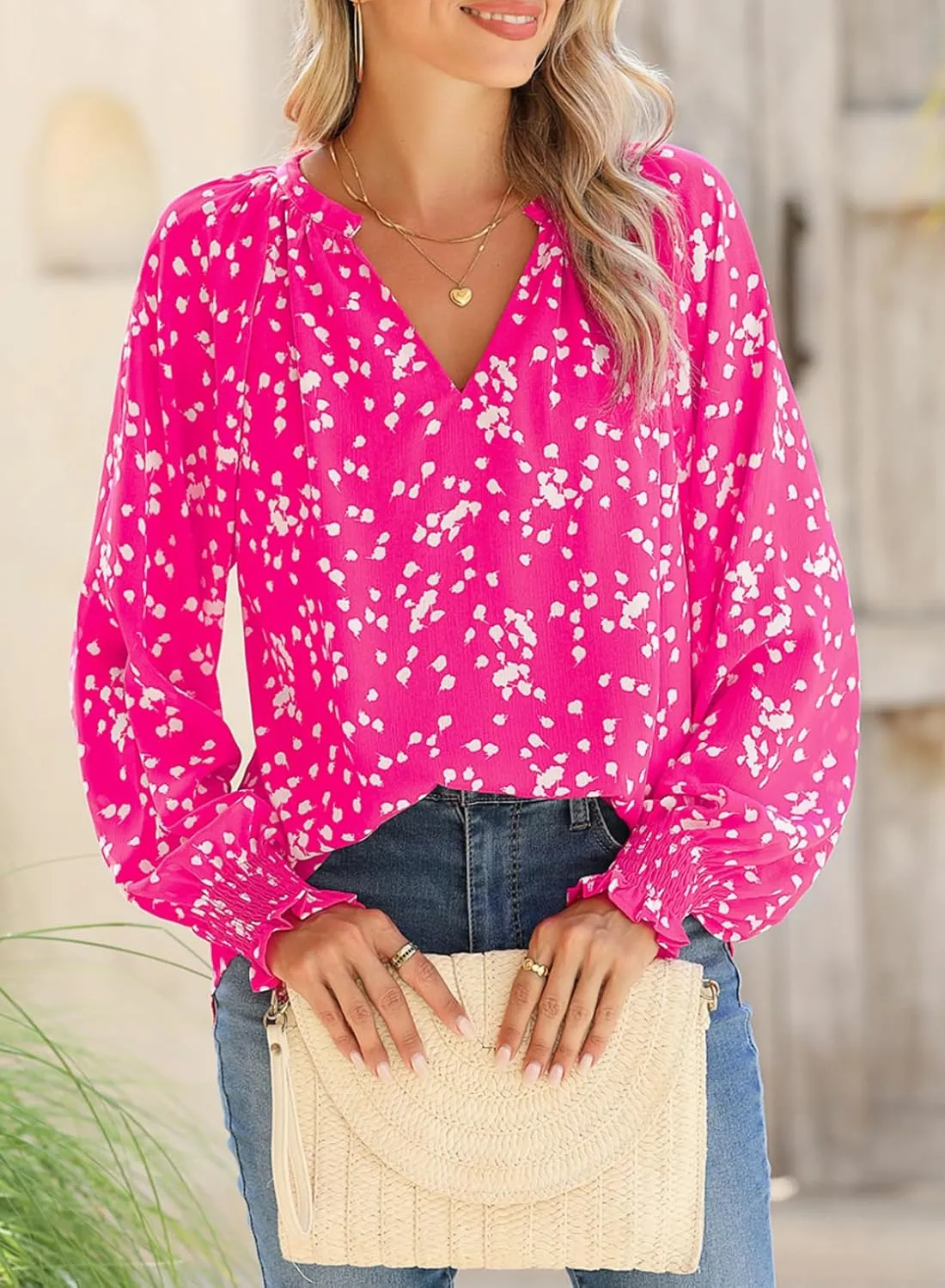 Dokotoo Womens Blouses Fashion Long Sleeve Shirts V Neck Business Casual Tops Spring Summer Outfits 2025