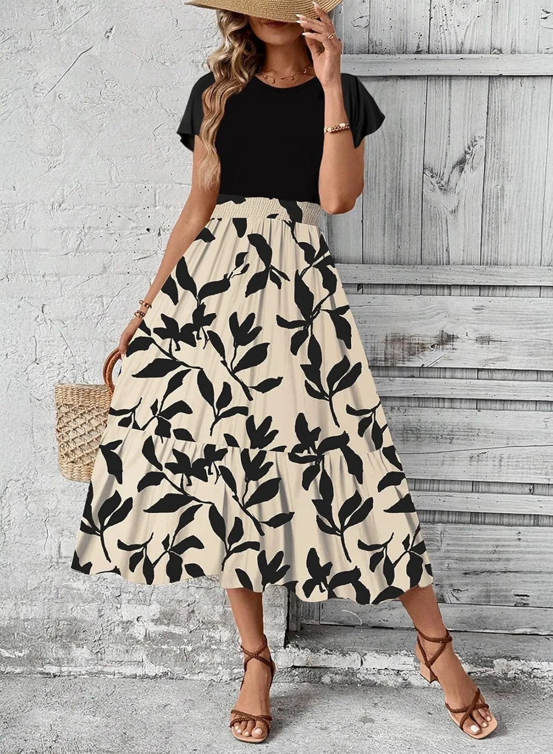 Dokotoo Women's Summer 2025 Maxi Dress Crewneck Short Sleeve Casual Floral Print Long Flowy Dresses