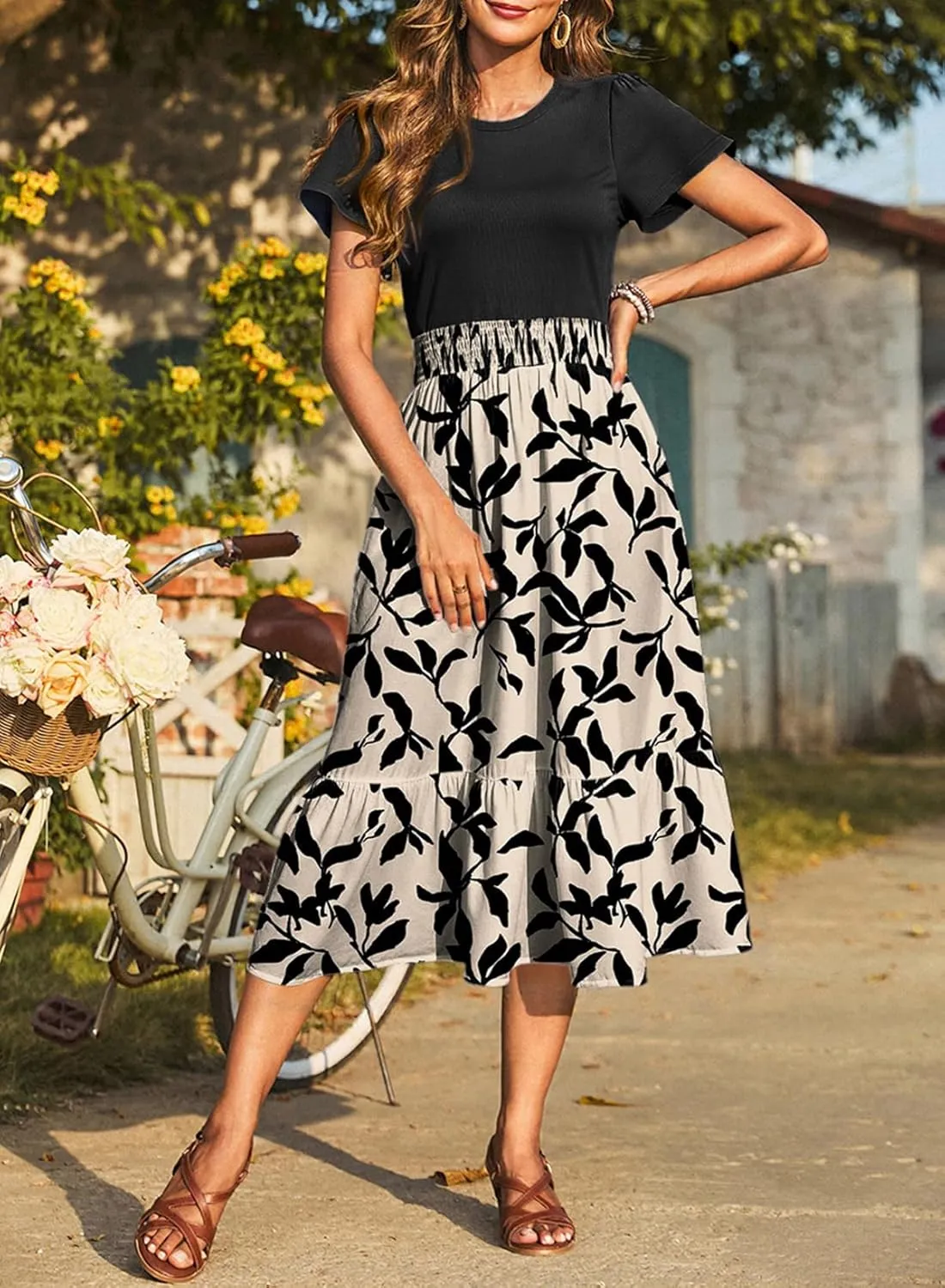 Dokotoo Women's Summer 2025 Maxi Dress Crewneck Short Sleeve Casual Floral Print Long Flowy Dresses