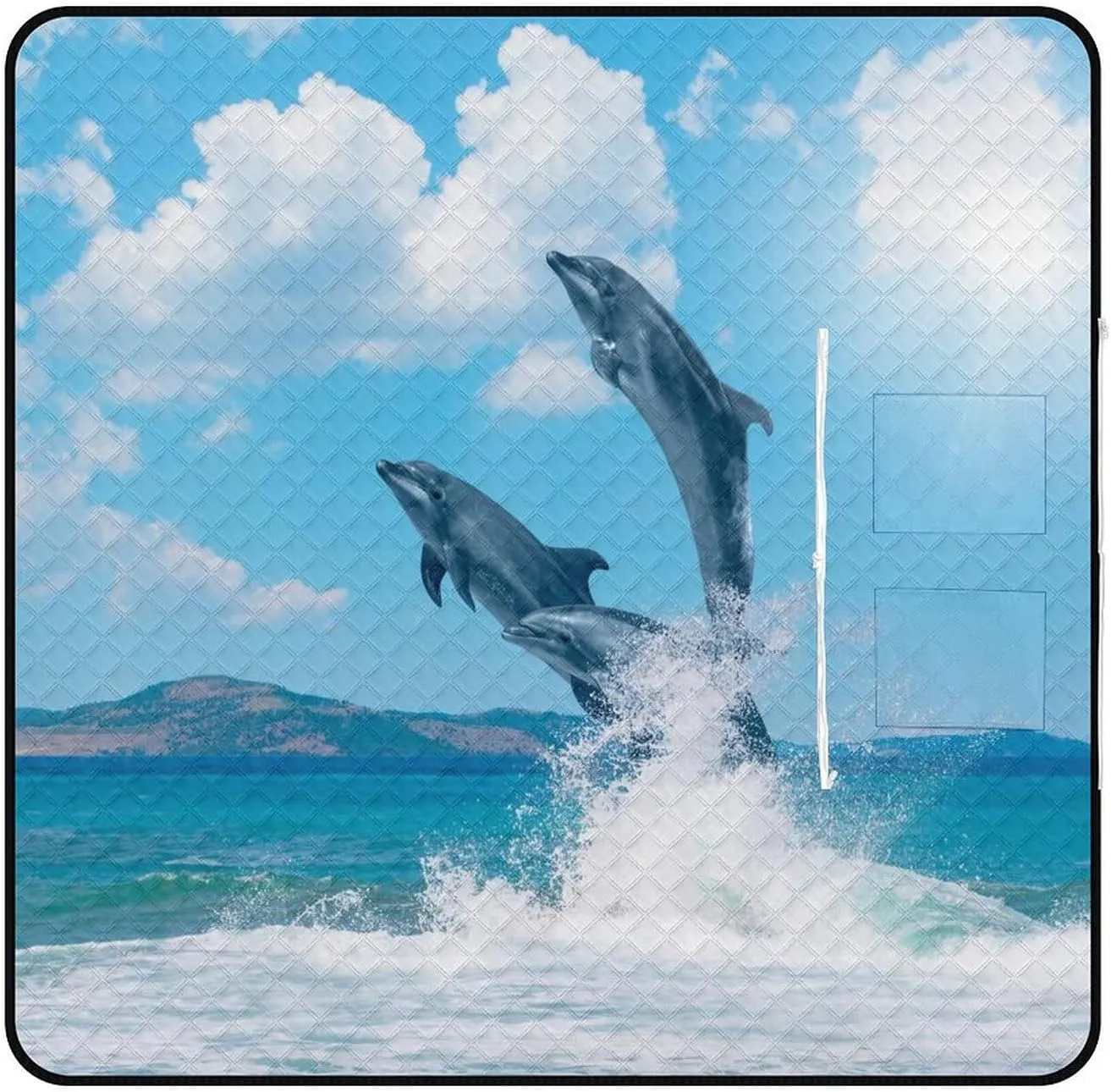Dolphins Jumping on The Water Picnic Blanket with Carry Strap Foldable Lightweight Waterproof Sand Mat for Outdoor Camping Summer Beach Mat200x200cm