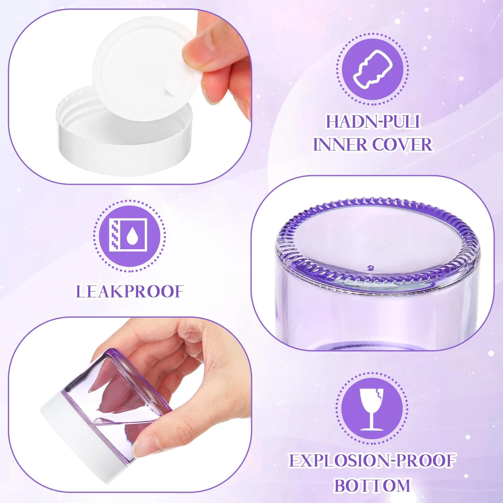 Domensi 48 Pcs 2 oz Glass Jars with Lids Travel Size Leakproof Round Airtight Empty Cosmetic Jars with Inner Liners Lid for Storing Lotions Powders Ointments Sample Cream Candle (Transparent Purple)