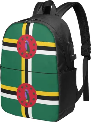 Dominica Flag Travel Backpack 17-Inch Laptop Backpacks Business Rucksack Casual Sport Daypack with USB Charging Port Carry-on Bag for Camping Biking