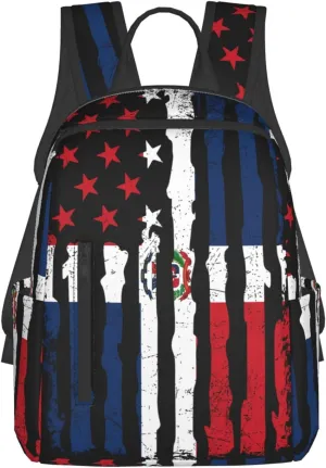 Dominican Roots American Pride Flag Casual Backpacks Large Capacity Laptop Backpack Sports Fitness Rucksack Travel Carry-On Daypack Work Bag for Outdoor Camping