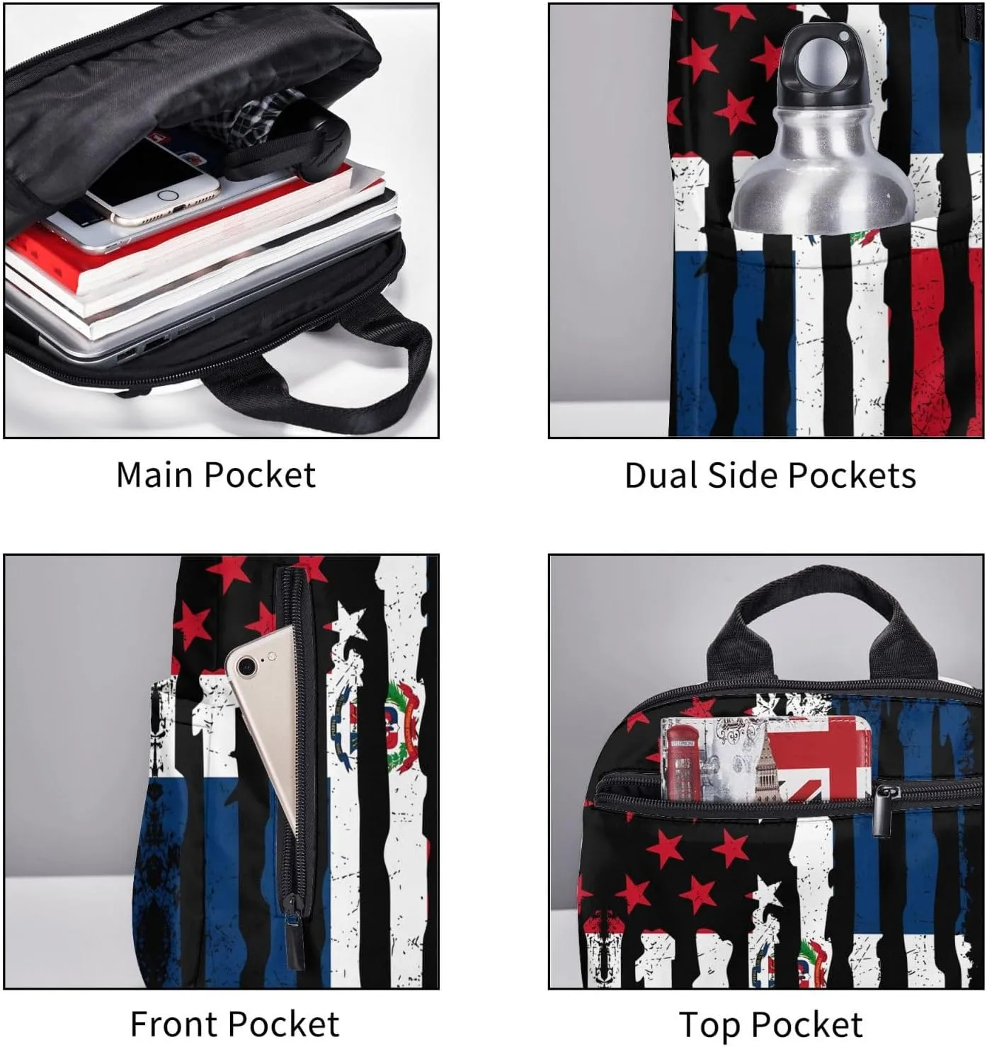 Dominican Roots American Pride Flag Casual Backpacks Large Capacity Laptop Backpack Sports Fitness Rucksack Travel Carry-On Daypack Work Bag for Outdoor Camping