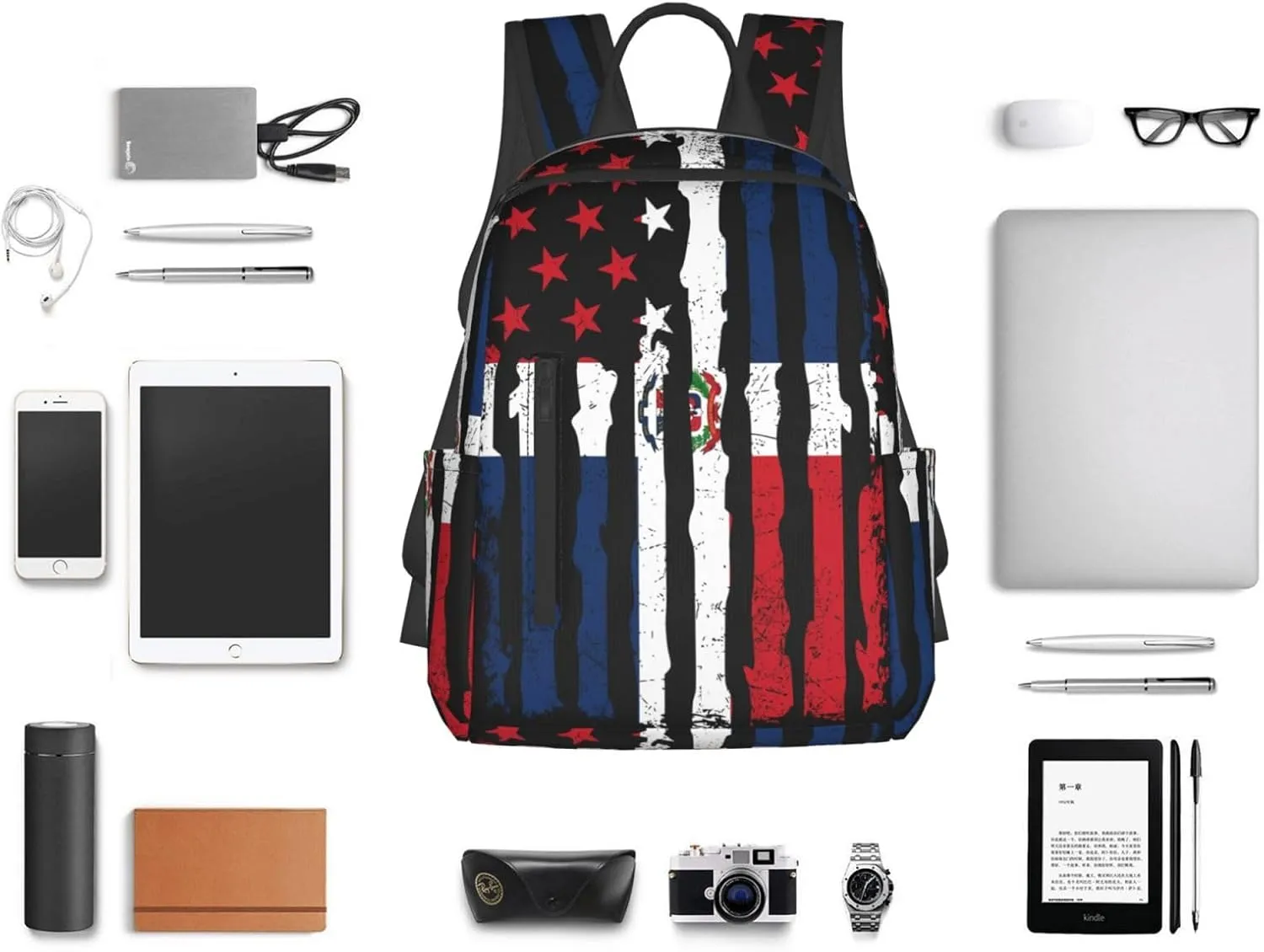 Dominican Roots American Pride Flag Casual Backpacks Large Capacity Laptop Backpack Sports Fitness Rucksack Travel Carry-On Daypack Work Bag for Outdoor Camping