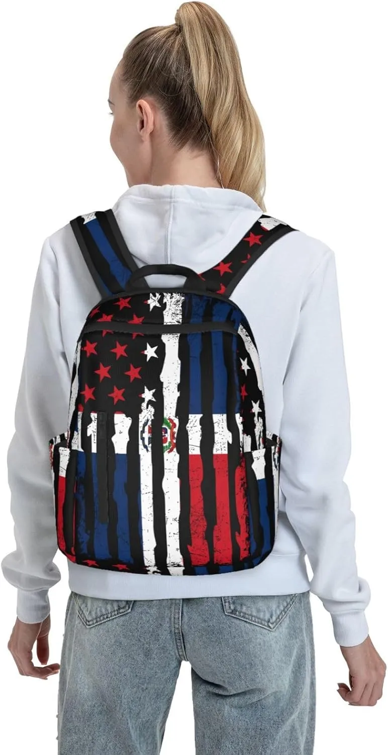 Dominican Roots American Pride Flag Casual Backpacks Large Capacity Laptop Backpack Sports Fitness Rucksack Travel Carry-On Daypack Work Bag for Outdoor Camping