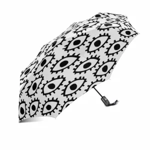 Doodle eyes pattern automatic umbrella foldable with totes
