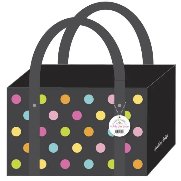 Doodlebug Polka Dots Canvas Foldable Tote 15"X10"X10"