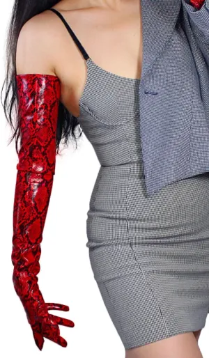 DooWay Extra Long Leather Gloves Women Metallic Print Faux Patent Opera Evening Gloves