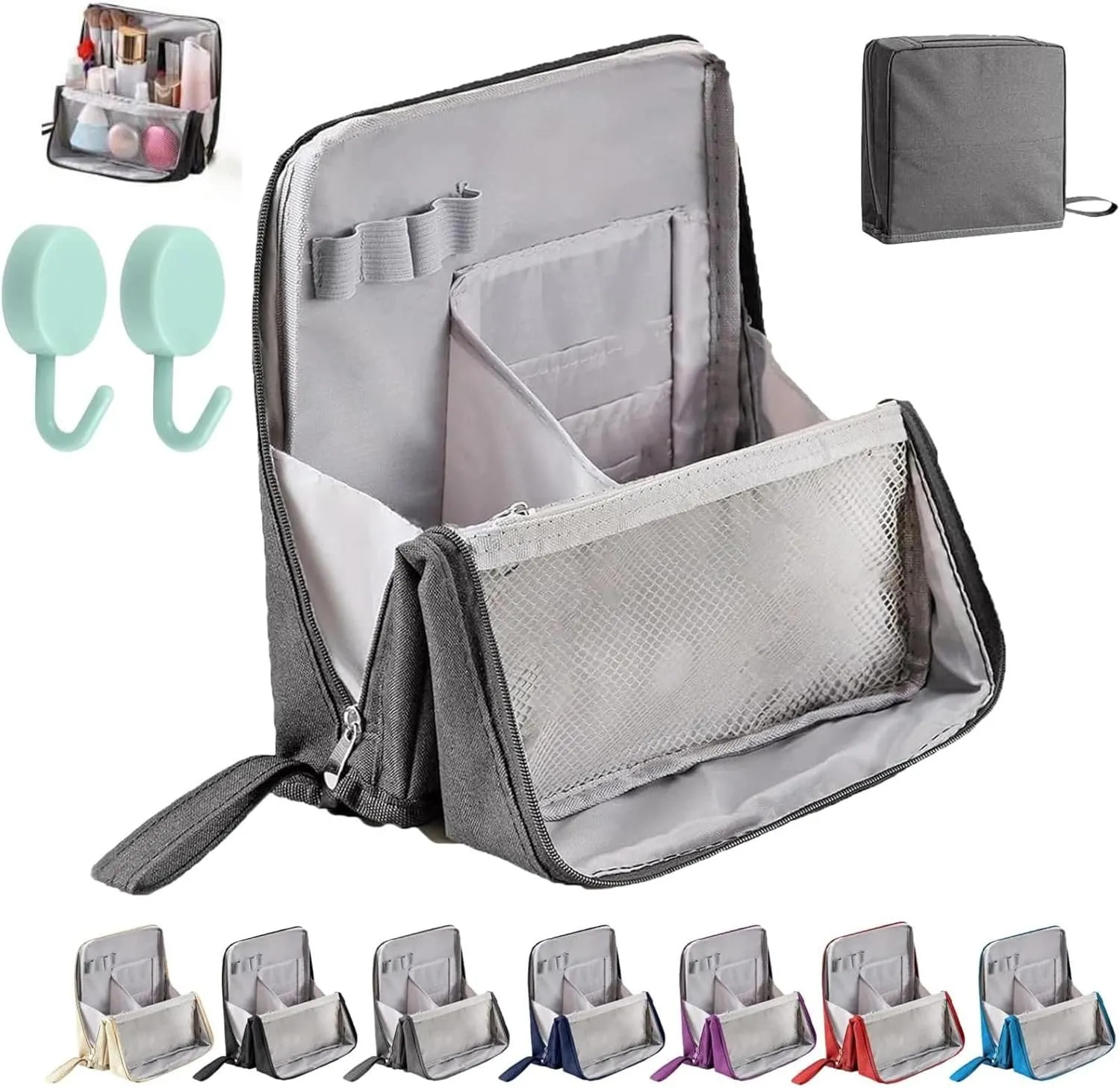 Doresty Makeup Bag, Doresty Standing Makeup Bag – Portable, Large Capacity, Multi-purpose Large Capacity Standing Makeup bag, Toiletry Bags with Compartments (gray)