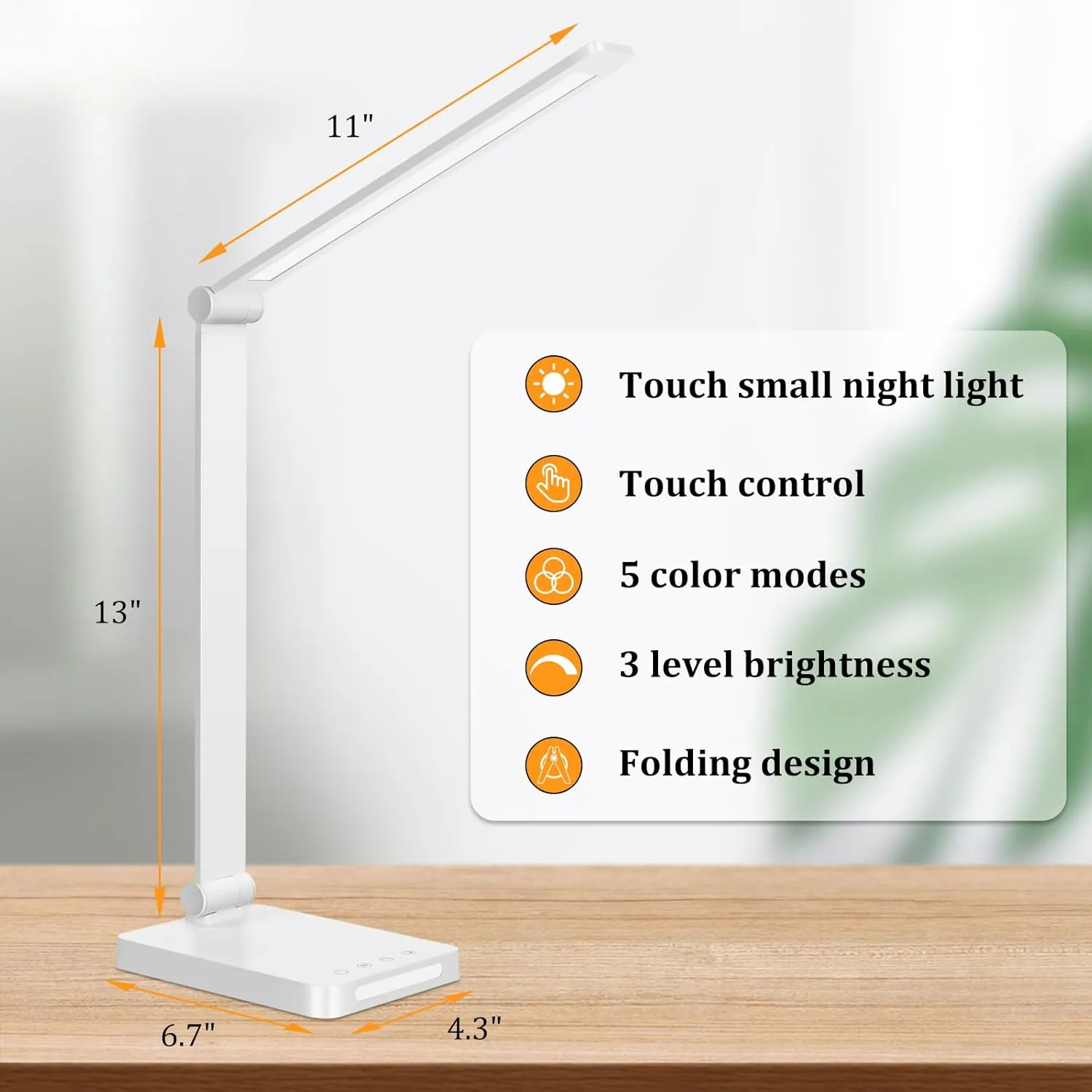 Dott Arts LED Desk Lamp with USB Ports, Touch Control, 5 Color Modes, 3 Brightness Levels, Foldable Design, White