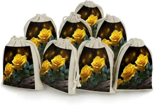 Drawstring Bags for Crafts, Beautiful Yellow Roses Print Office Storage Pouches Portable Drawstring Pouches Handmade Drawstring Bags, Style