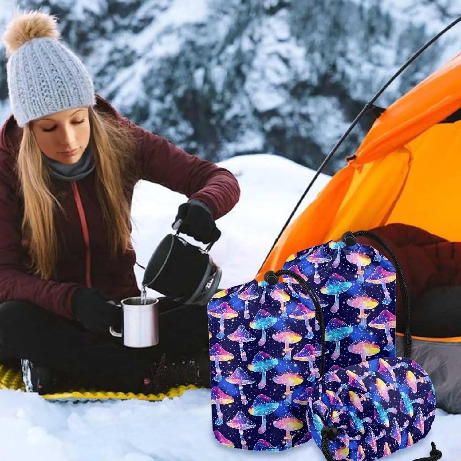 Drawstring Bags Stuff Sack Set 3 Camping Gear Sleeping Bag Stuff Sack for Travel Campsites Trekking