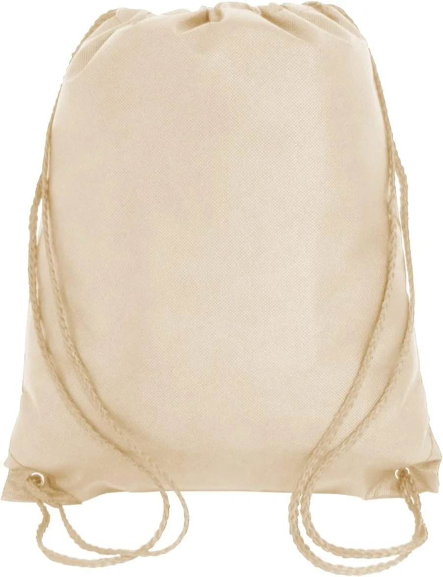 Drawstring Tote Backpack Non-Woven Cinch Sack Bag Swim Camp Party Favor 25 Pack (Khaki)