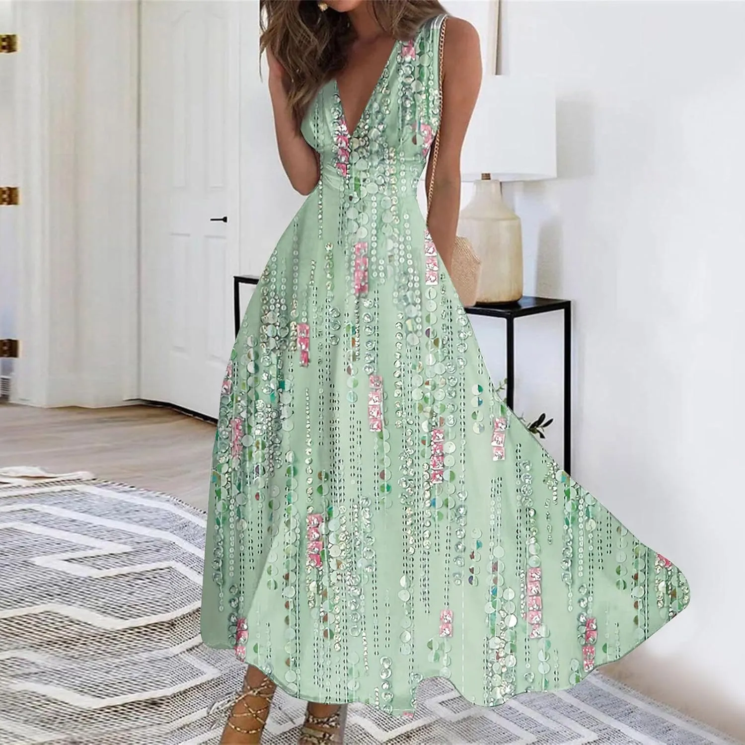 Dresses for Women 2024,Women's Summer Maxi Dress Casual Swing Flowy Floral Fashion Basic Sundresses