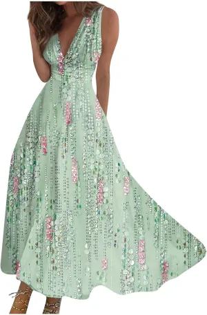 Dresses for Women 2024,Women's Summer Maxi Dress Casual Swing Flowy Floral Fashion Basic Sundresses