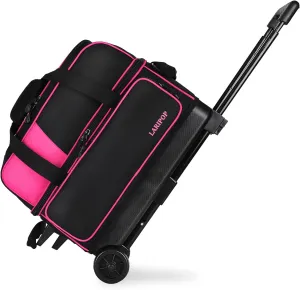 Dual Roller 2-Ball Bowling Bag, Featuring a Separate Large Shoe Compartment Capable, a 3-Section Telescopic Handle that Extends Up to 40"
