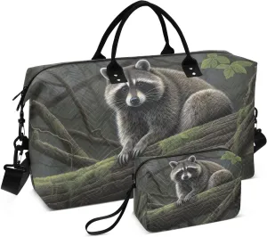Duffel Bag Set for Travel Gym Sport, Weekender Bag Carry on Overnight Bags for Women Men-Raccoon on Tree Print