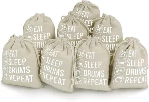 EAT Sleep Drum Repeat 8 Pack Small Gift Bags Drawstrings Storage Bags Cotton and Linen Pouches Pocket for Wedding Birthday Party
