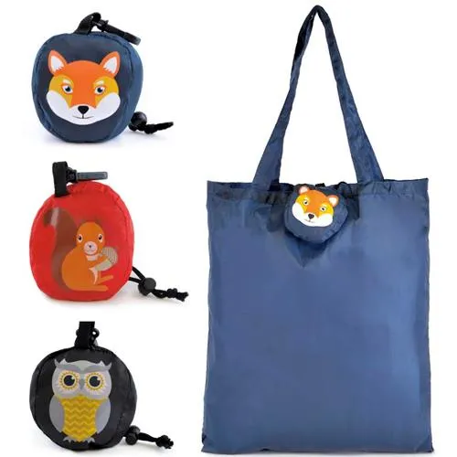 Eco- Friendly Ladies Foldable Animal Design Shopping Pouch Bag With Clip, Red