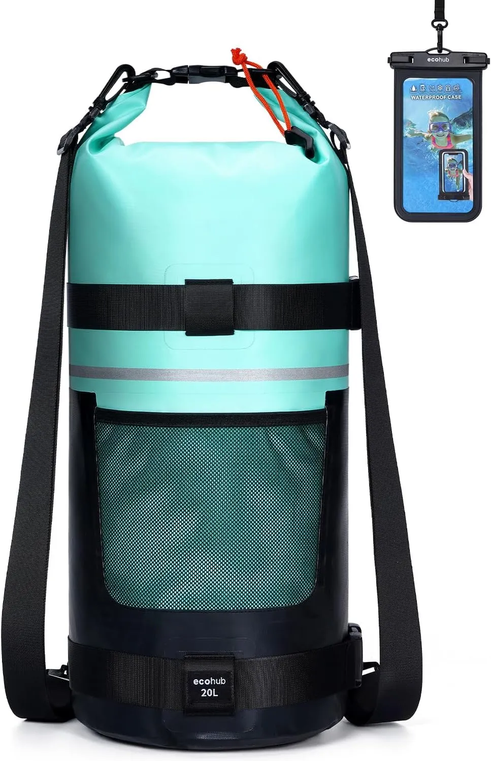 ECOHUB Waterproof Dry Bag for Women Men, 5L/10L/20L Roll Top Lightweight Dry Storage Bag Backpack for Travel Kayaking Hiking Floating with Waterproof Phone Case