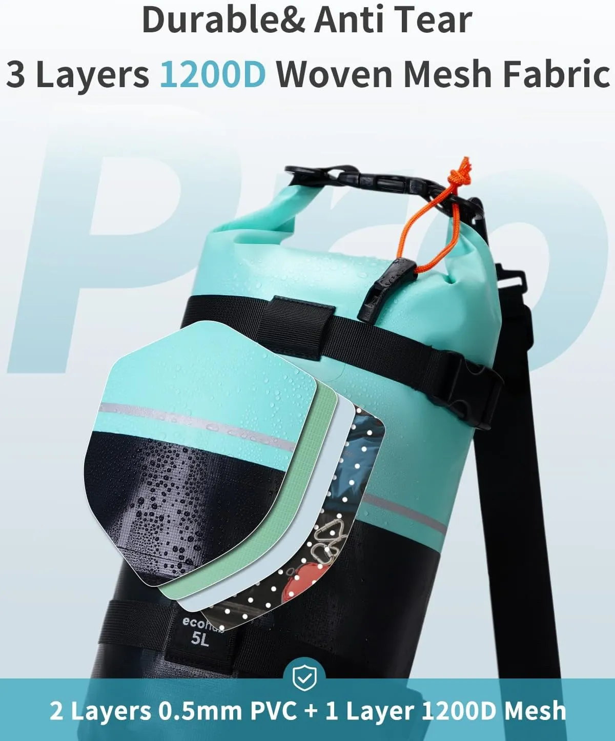 ECOHUB Waterproof Dry Bag for Women Men, 5L/10L/20L Roll Top Lightweight Dry Storage Bag Backpack for Travel Kayaking Hiking Floating with Waterproof Phone Case
