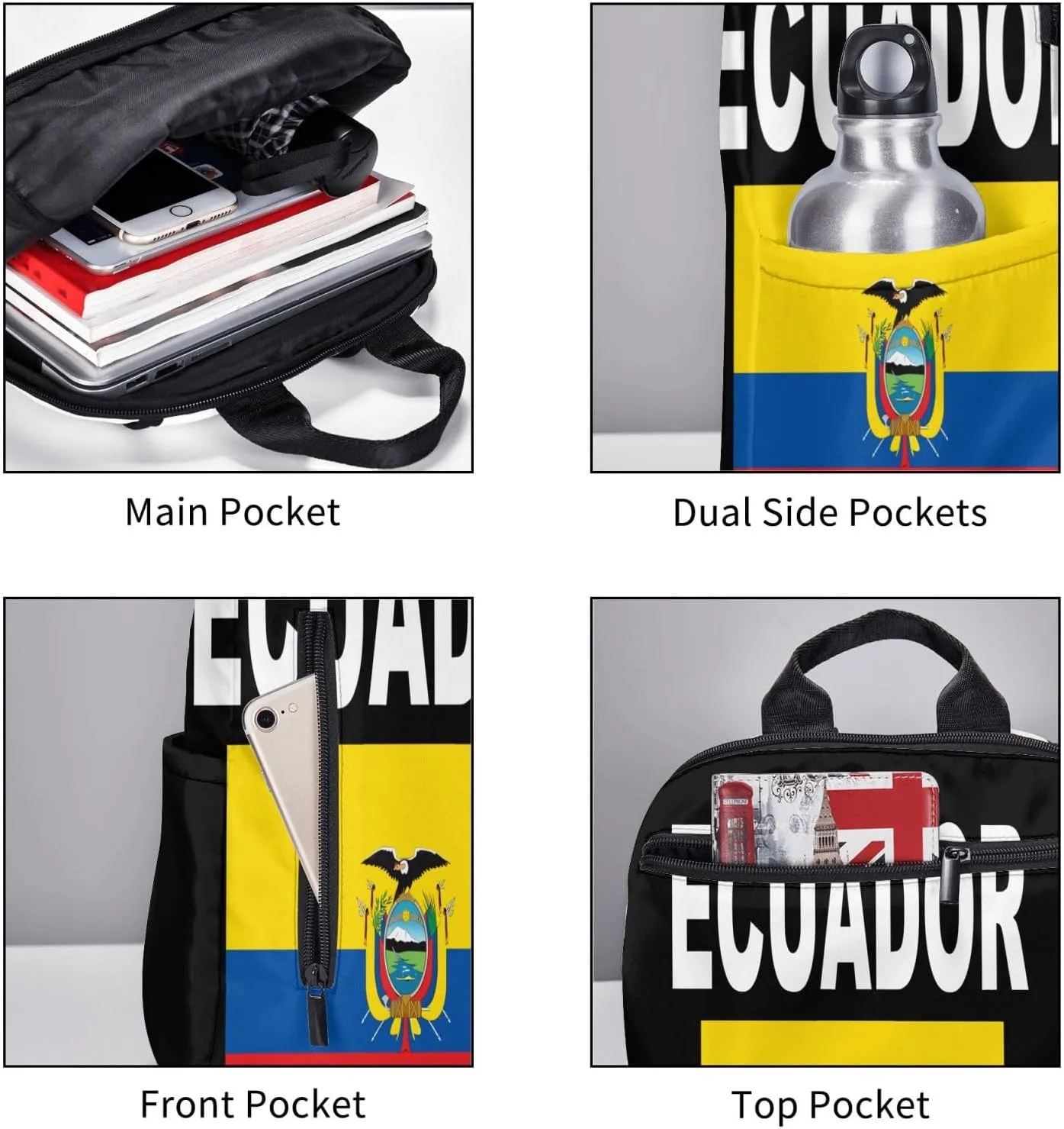 Ecuador Ecuadorian Flags Casual Backpacks Large Capacity Laptop Backpack Sports Fitness Rucksack Travel Carry-On Daypack Work Bag for Outdoor Camping