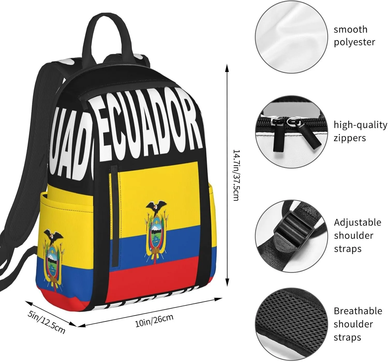 Ecuador Ecuadorian Flags Casual Backpacks Large Capacity Laptop Backpack Sports Fitness Rucksack Travel Carry-On Daypack Work Bag for Outdoor Camping