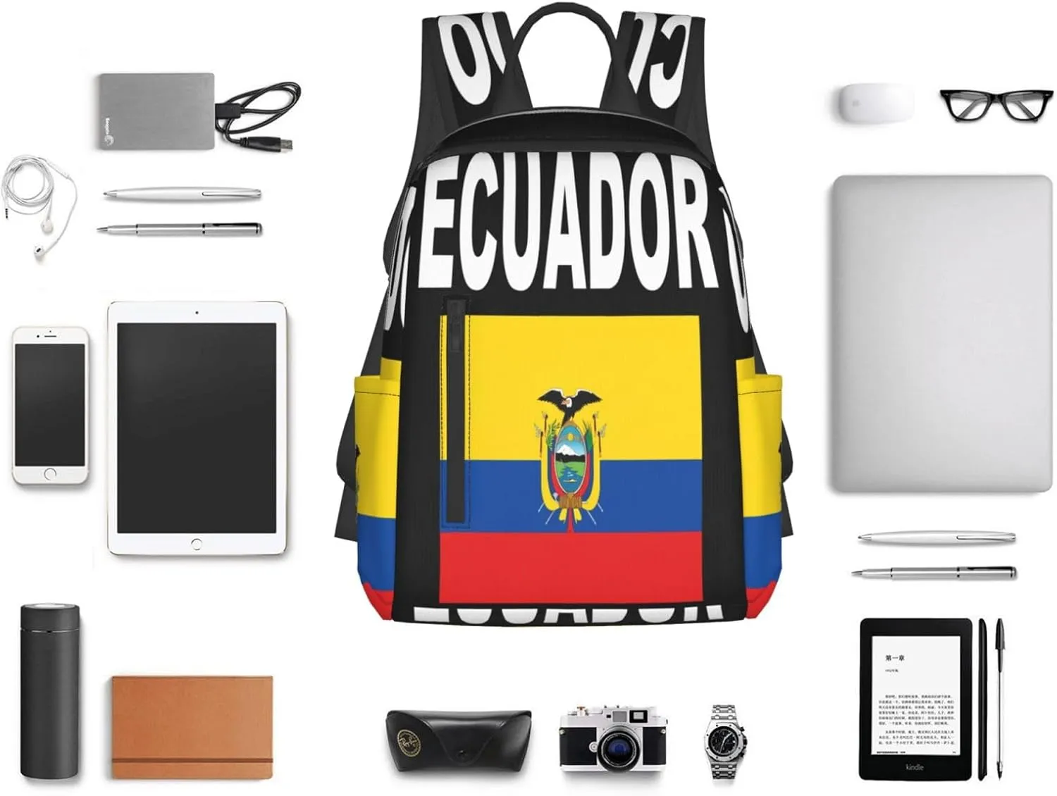 Ecuador Ecuadorian Flags Casual Backpacks Large Capacity Laptop Backpack Sports Fitness Rucksack Travel Carry-On Daypack Work Bag for Outdoor Camping