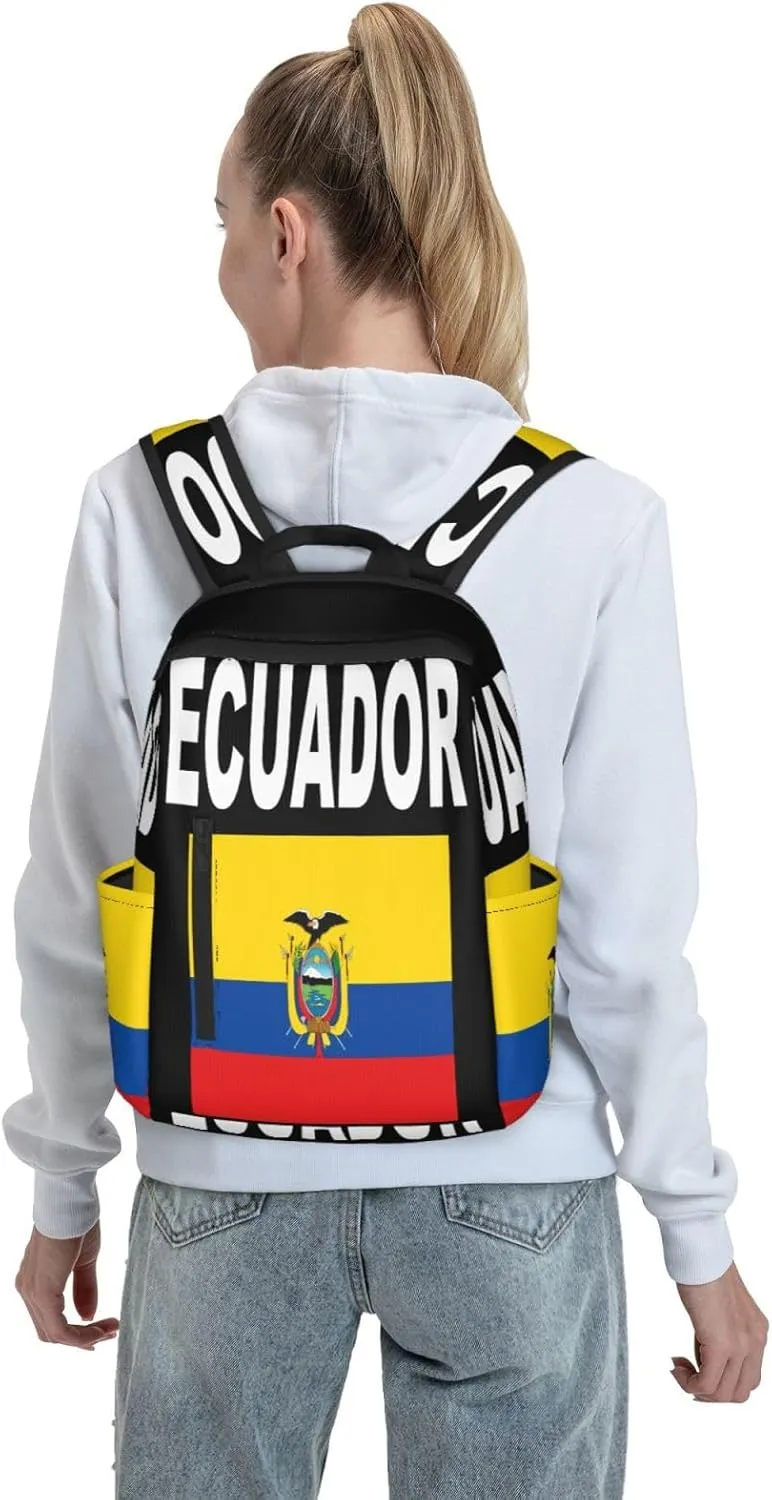 Ecuador Ecuadorian Flags Casual Backpacks Large Capacity Laptop Backpack Sports Fitness Rucksack Travel Carry-On Daypack Work Bag for Outdoor Camping