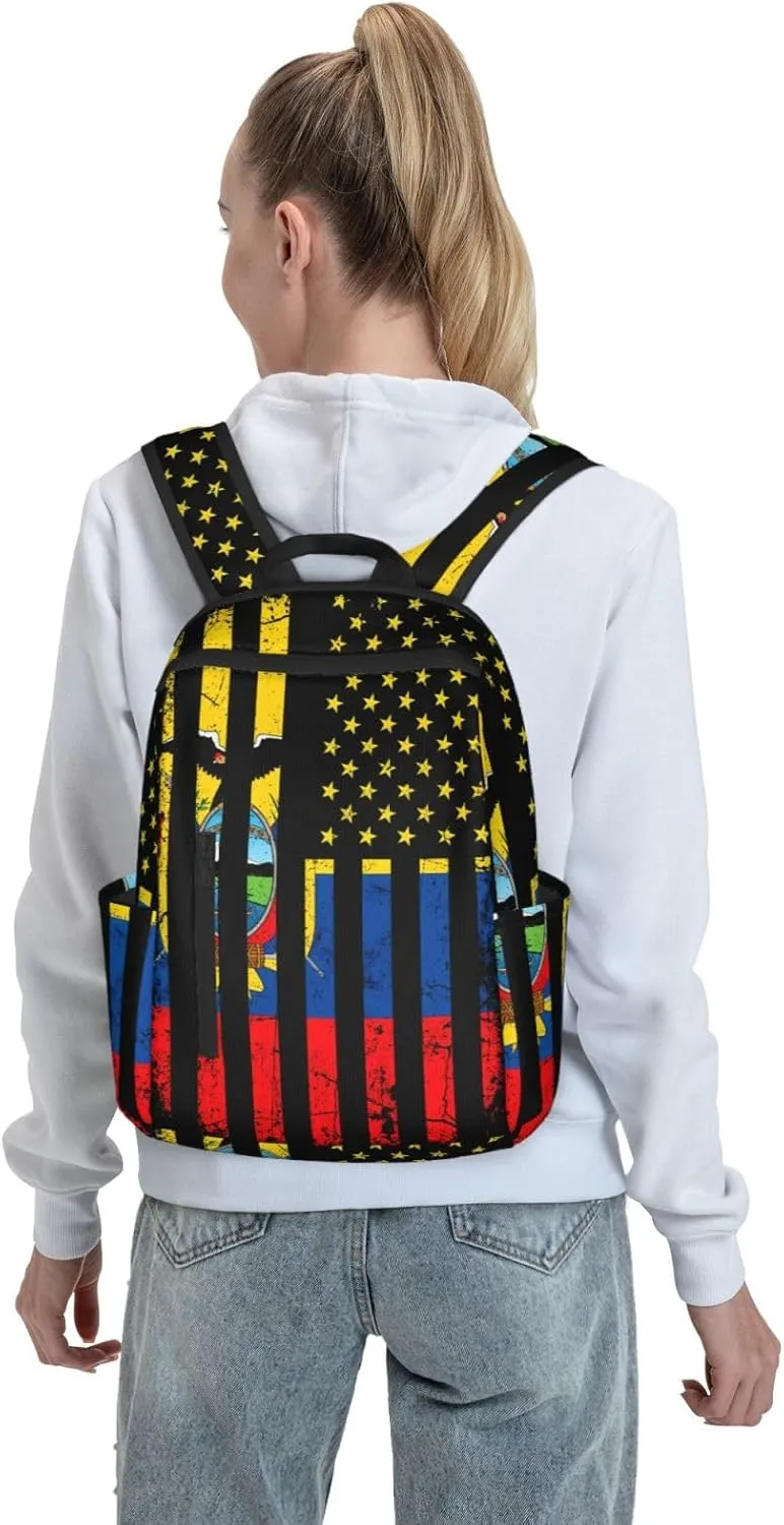 Ecuadorian American Flag America Ecuador Roots Casual Backpacks Large Capacity Laptop Backpack Sports Fitness Rucksack Travel Carry-On Daypack Work Bag for Outdoor Camping